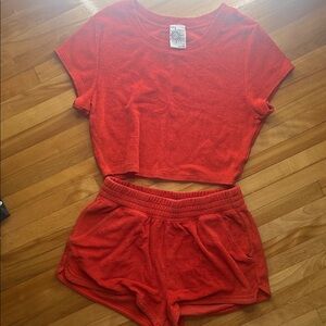 Aerie Red Crop Top and Shorts Pajama Set